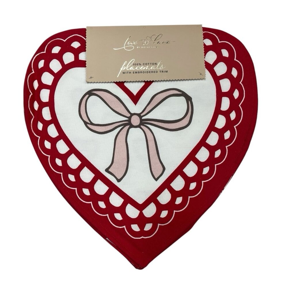Love & Lace Placements Red Heart Shaped Reversible Set Of 4 Love Valentine Party